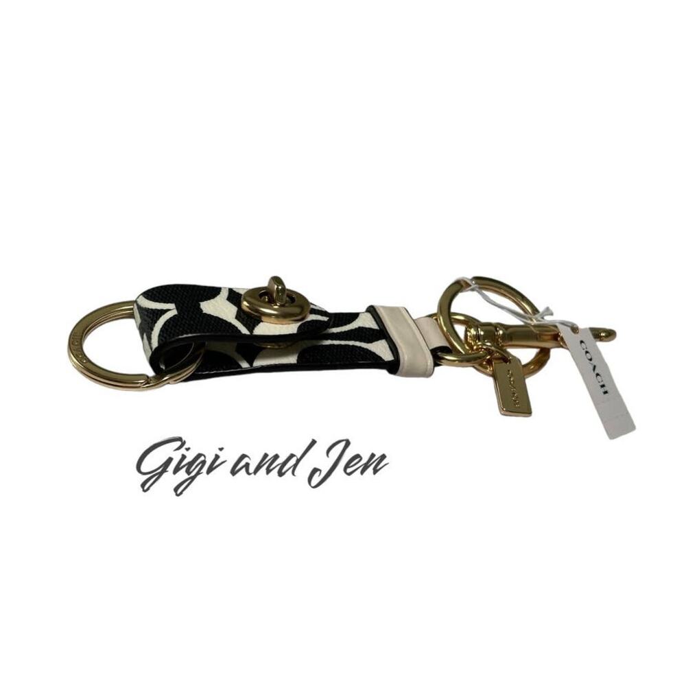 Coach Trigger Snap Bag Charm In Signature Keychain Canvas Gold/Black Chalk Multi - Picture 3 of 6